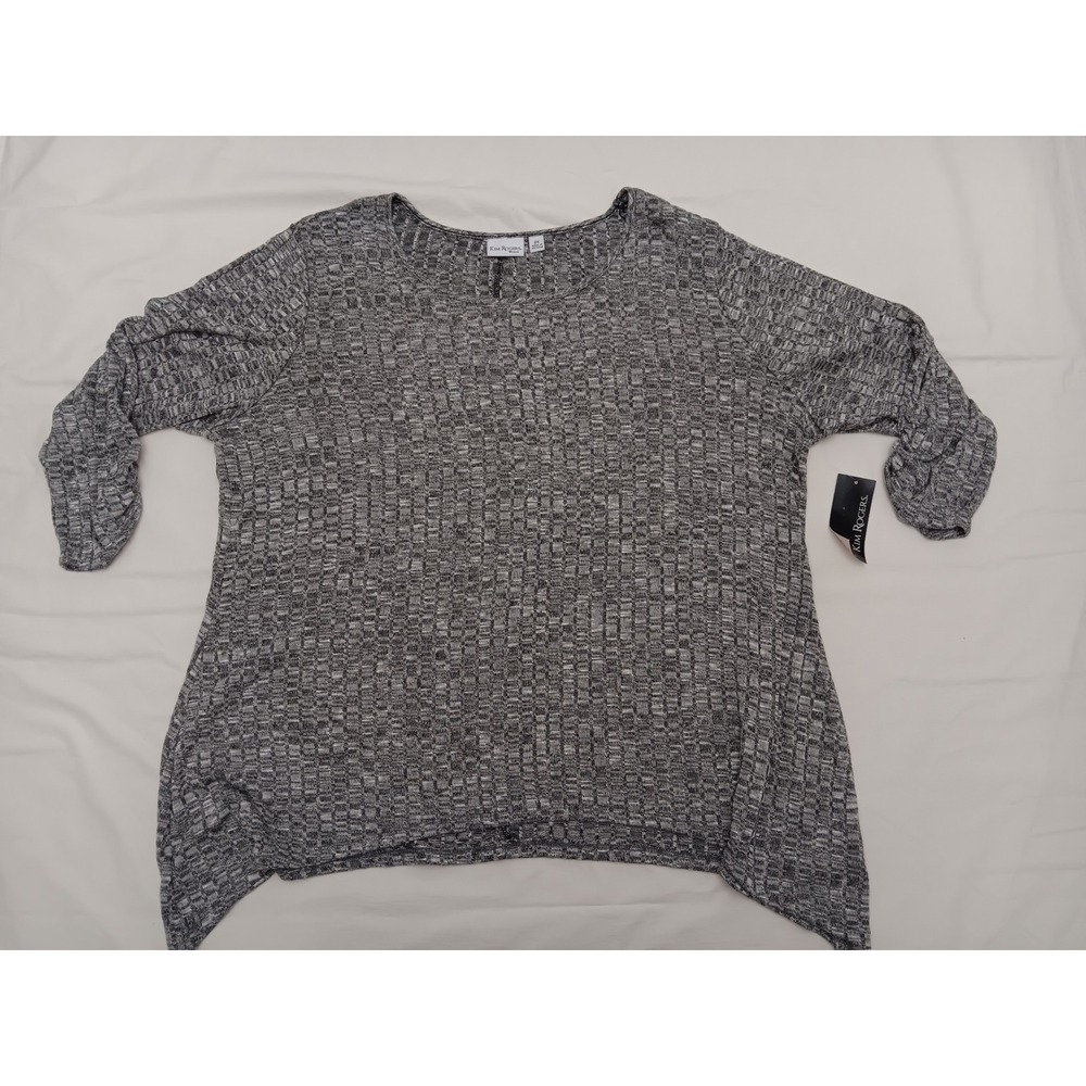 Brand New Kim Rogers Woman 2X‎ Gray Marl Ribbed 3/4 Sleeve Tunic Top